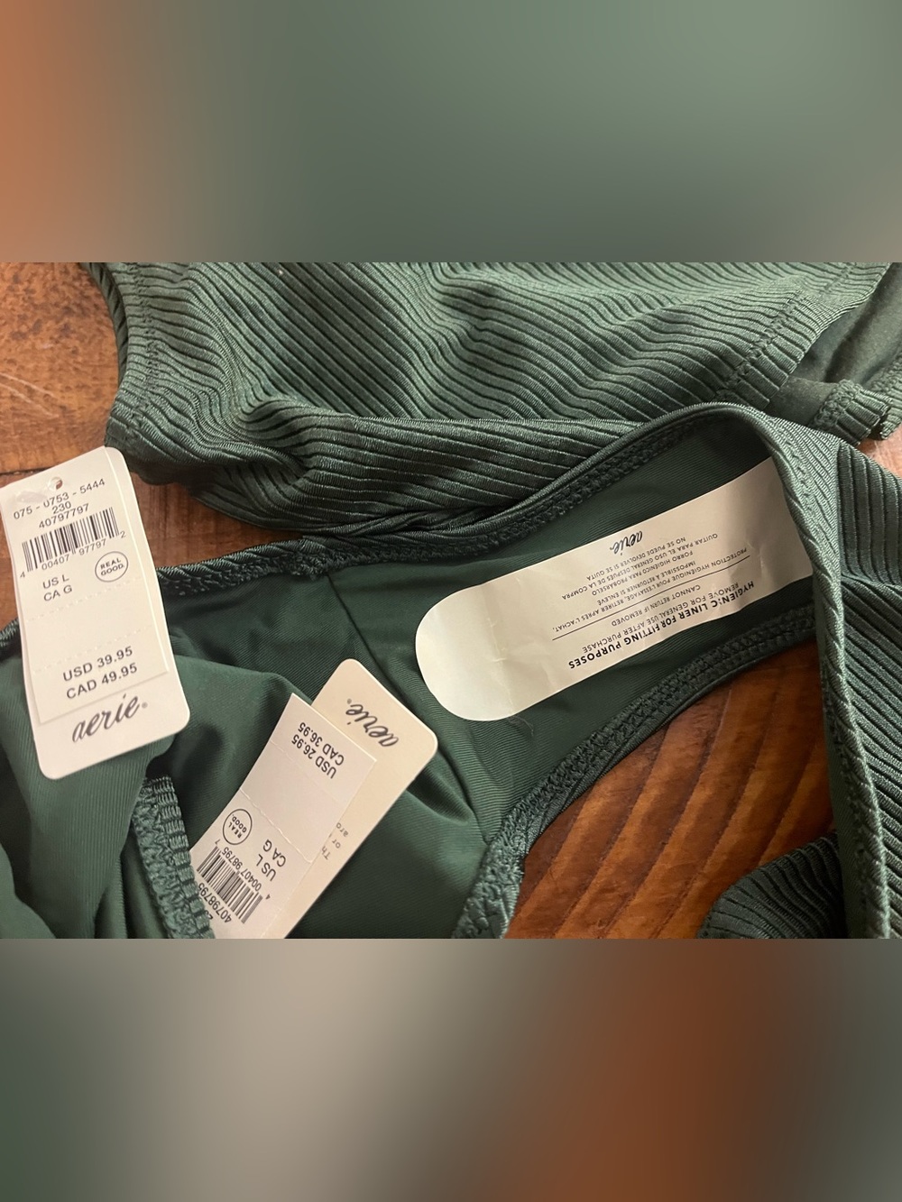 NWT Aerie FULL SET Shine Rib Longline Scoop Top + Full Coverage Bottom Green L - Picture 6 of 6